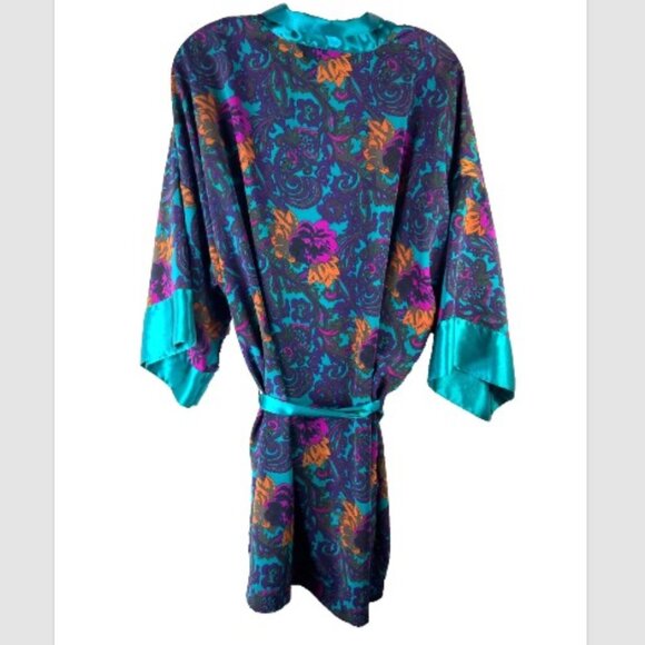 Victorias Secret Gold Label womans Floral Robe One Size teal purple pink green - Picture 3 of 11